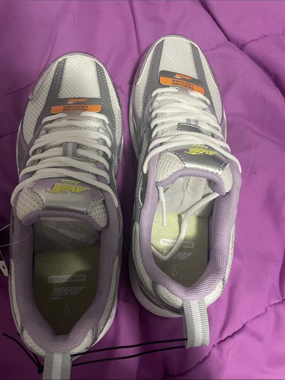 Avia Women's White and Light Purple Lace-Up Athletic Sneakers